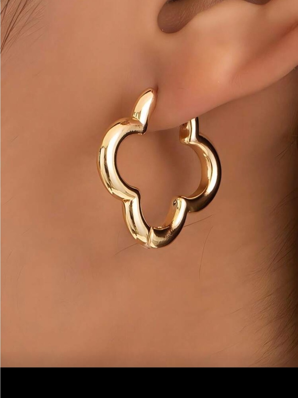 Gold Tone Clover Hoop Earrings - Women Jewelry